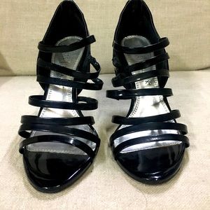 Black Strappy Heeled Dress Sandals
